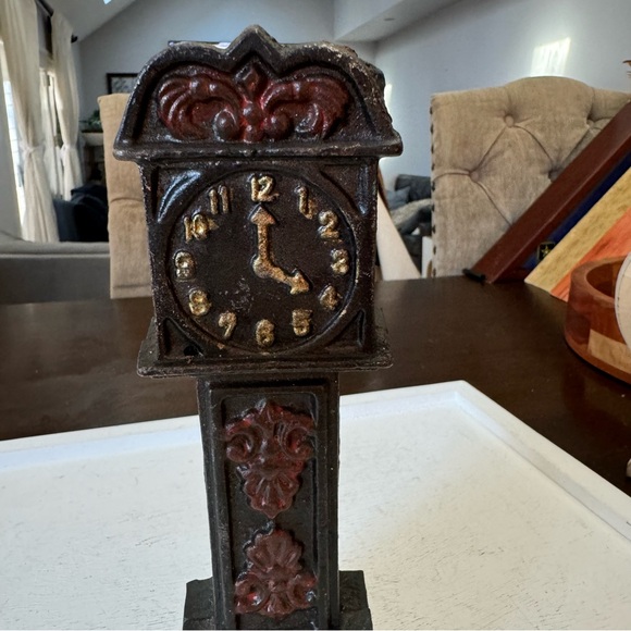 Antique Vintage Cast Iron Grandfather Clock Bank Collectible - Picture 2 of 11